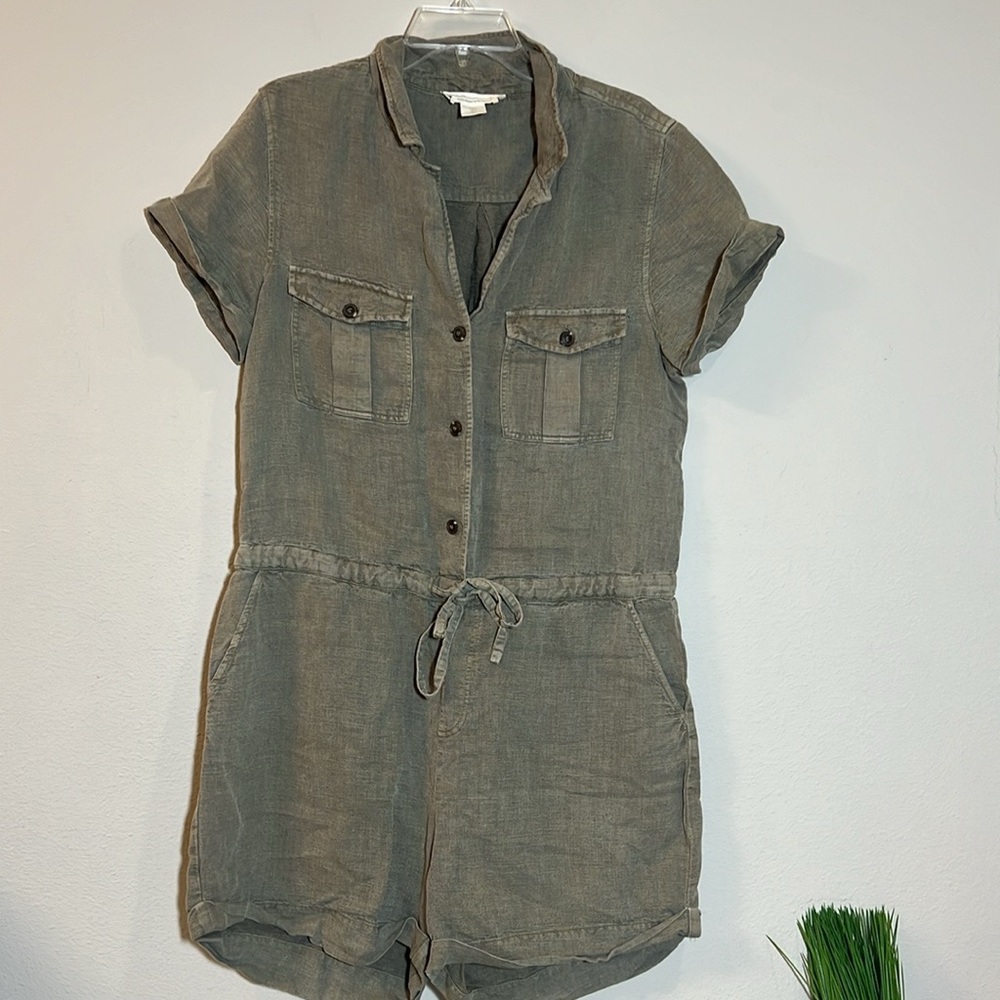 C&C California Linen Blend Army Green Romper Large